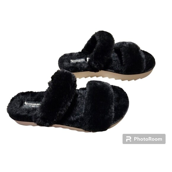 Koolaburra by UGG Fuzz-On Platform Slide Sandals Slippers Faux Fur Size 9 Black. - Picture 2 of 9